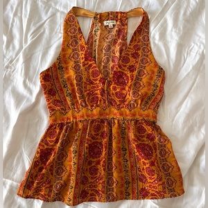 Lily White Boho Print V Neck Tank Top Small